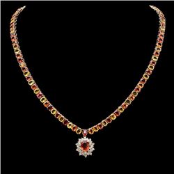 14K Gold 45.49ct Multi-Color Sapphire & 1.30ct Diamond Necklace