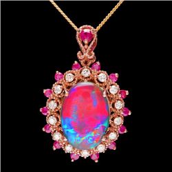 14k Rose Gold 3.50ct Opal 0.35ct Diamond Pendant