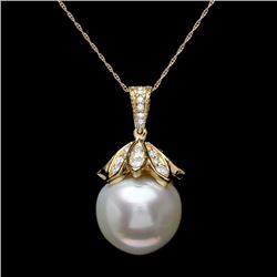 14k Yellow Gold 17mm Pearl 1.20ct Diamond Pendant