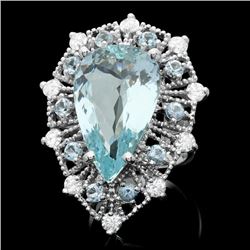 14k Gold 12.5ct Aquamarine 1.25ct Diamond Ring