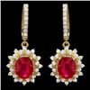Image 1 : 14k Gold 6.5ct Ruby 2.00ct Diamond Earrings