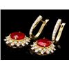Image 2 : 14k Gold 6.5ct Ruby 2.00ct Diamond Earrings