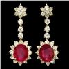 Image 1 : 14k Gold 9.50ct Ruby 3.90ct Diamond Earrings