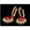 Image 2 : 14k Gold 11.00ct Ruby 1.30ct Diamond Earrings
