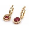Image 2 : 14k Gold 6.50ct Ruby 1.25ct Diamond Earrings