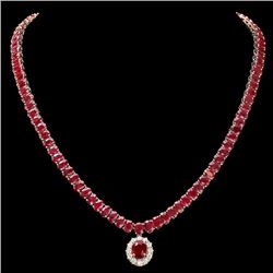 14k Yellow Gold 58.5ct Ruby 1ct Diamond Necklace