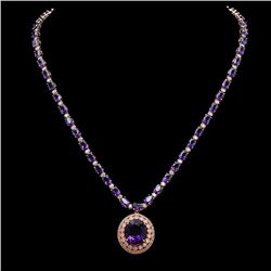 14K Gold 30.08ct Amethyst & 2.60ct Diamond Necklace