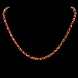 14K Gold 18.30ct Coral 1.10ct Diamond Necklace