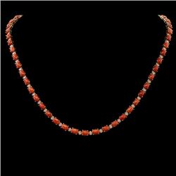 14K Gold 18.30ct Coral 1.10ct Diamond Necklace