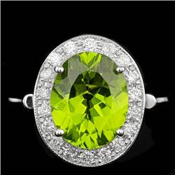 14k White Gold 5.00ct Peridot 0.70ct Diamond Ring