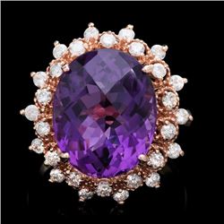 14k Rose Gold 8.50ct Amethyst 1.00ct Diamond Ring