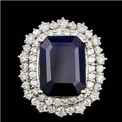 14k Gold 11.50ct Sapphire 1.90ct Diamond Ring