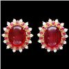 Image 1 : 14k Gold 17.5ct Ruby 0.80ct Diamond Earrings