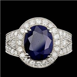 14k Gold 6.50ct Sapphire 1.60ct Diamond Ring