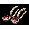 Image 2 : 14k Gold 5.3ct Ruby 1.40ct Diamond Earrings