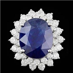 14k Gold 11.00ct Sapphire 2.50ct Diamond Ring