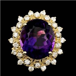14k Gold 8.00ct Amethyst 0.80ct Diamond Ring