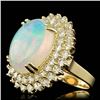 Image 2 : 14k Yellow Gold 9.00ct Opal 3.15ct Diamond Ring