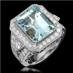 14K Gold 9.55ct Aquamarine & 2.10ct Diamond Ring