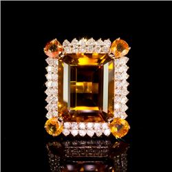 14K Gold 18.76ct Citrine, 2.50ct Orange Sapphire 1.85ct Diamond Ring