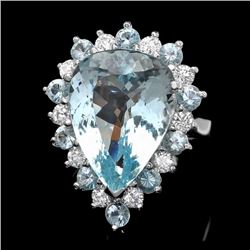 14k Gold 12ct Aquamarine 0.95ct Diamond Ring