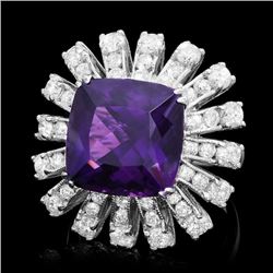 14k Gold 9.00ct Amethyst 3.85ct Diamond Ring