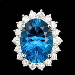 14k White Gold 14.00ct Topaz 2.15ct Diamond Ring