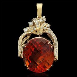 14K Gold 47.70ct Citrine 1.10ct Diamond Pendant