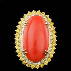 14k Yellow Gold 19.00ct Coral 1.50ct Diamond Ring