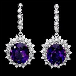14k Gold 14ct Amethyst 1.55ct Diamond Earrings