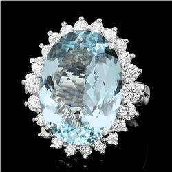 14k Gold 9.00ct Aquamarine 1.30ct Diamond Ring
