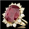 Image 2 : 14k Yellow Gold 13.00ct Ruby 1.80ct Diamond Ring