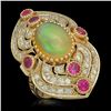 Image 1 : 14K Gold 3.60ct Opal, 1.20ct Ruby & 1.51ct Diamond Ring