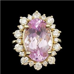 14k Gold 10.00ct Kunzite 1.55ct Diamond Ring