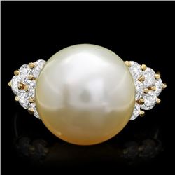 14k Gold 14 X 14mm Pearl 1.15ct Diamond Ring