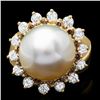 Image 1 : 14k Yellow Gold 13mm Pearl 1.6ct Diamond Ring