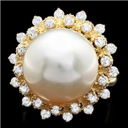 14k Gold 14 X 14mm Pearl 1.00ct Diamond Ring