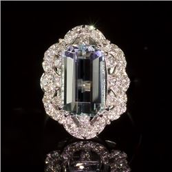 14K Gold 6.50ct Aquamarine 0.80ct Diamond Ring