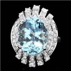 14k Gold 9.00ct Aquamarine 1.25ct Diamond Ring