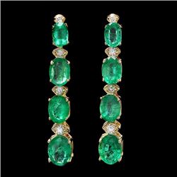 14k Gold 6.5ct Emerald .35ct Diamond Earrings