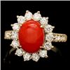 14k Yellow Gold 2.50ct Coral 1.20ct Diamond Ring