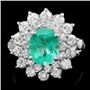 14k White Gold 1.80ct Emerald 1.40ct Diamond Ring