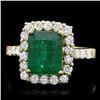 18k Yellow Gold 3.50ct Emerald 1ct Diamond Ring