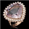 14K Gold 17.17ct Kunzite 1.21ct Diamond Ring