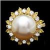 14k Yellow Gold 12mm Pearl 0.40ct Diamond Ring