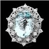 14k Gold 11.00ct Aquamarine 1.60ct Diamond Ring
