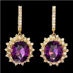 14k Gold 15.00ct Amethyst 2.10ct Diamond Earrings