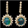 14k Gold 4.50ct Triplet Opal 2ct Diamond Earrings