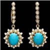 Image 1 : 14k Gold 4.00ct Turquoise 1.65ct Diamond Earrings