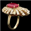 Image 3 : 14k Yellow Gold 8.50ct Ruby 2.75ct Diamond Ring